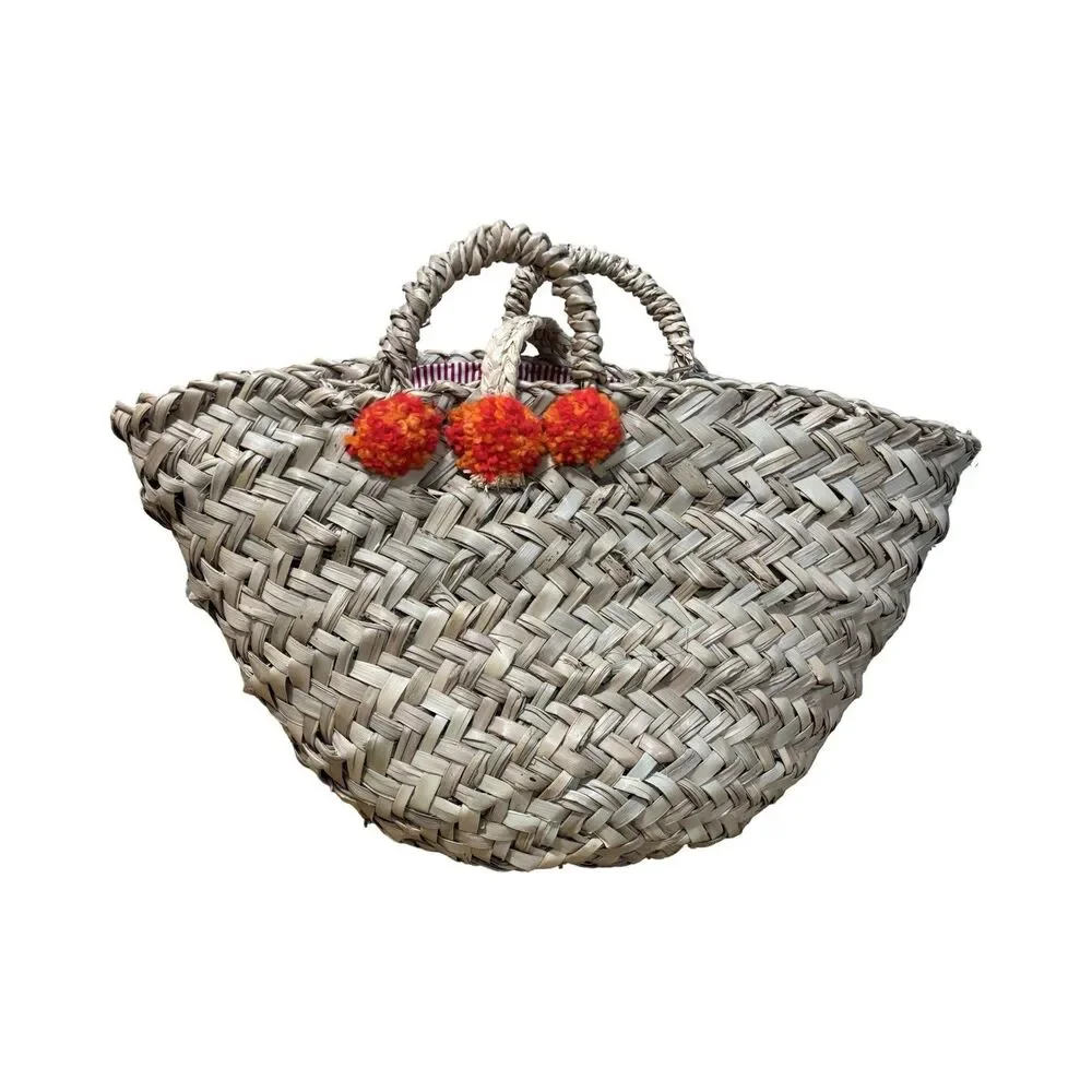 Sicily Italian Lion Head Mirror Embellished Straw Tote Basket Bag Multicolor - Picture 6 of 8